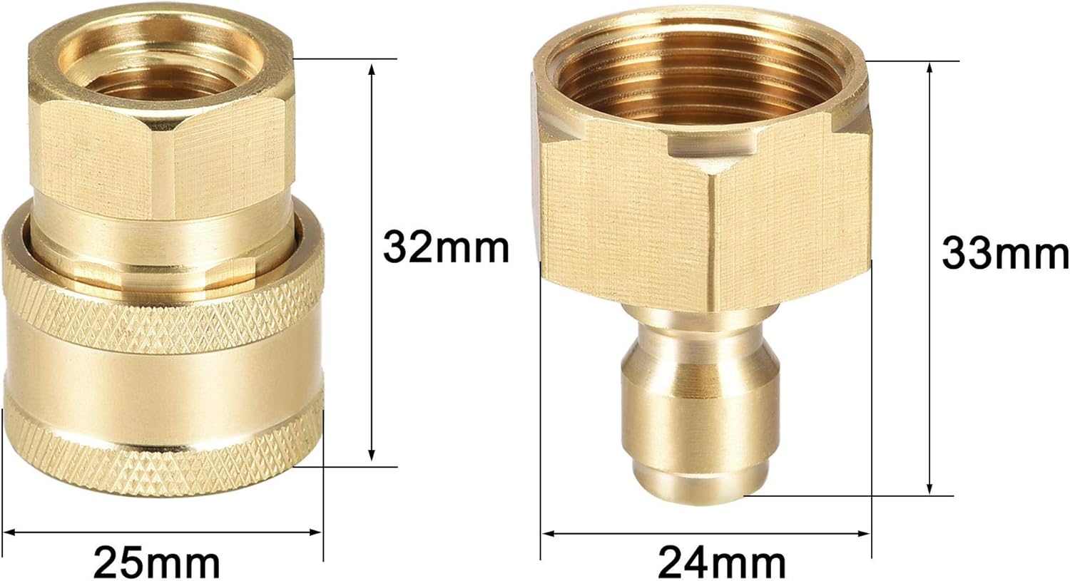 sourcing map Garden Hose Brass Quick Connect Set Fittings M22x1.5 & M14x1.5 Female Thread Water Hose Connectors Pressure Washer Adapter Quick Disconnect Kit - Image 3