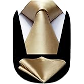 HISDERN Mens Solid Color Ties Formal Satin Necktie and Pocket Square Set Classic Wedding Business Tie & Handkerchief