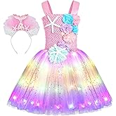 SKCAIHT Mermaid Light Up Dress for Girls - Mermaid Birthday Party Gifts & Decorations - Halloween Costumes (7-8 Years)