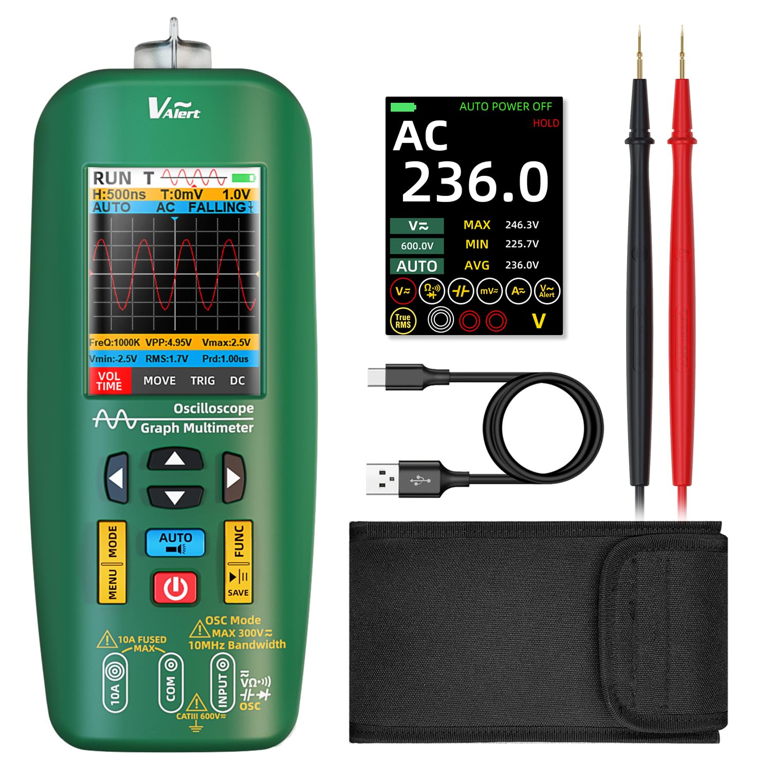 BSIDE O1 Digital Multimeter with Oscilloscope TRMS 10Mhz Data Save Auto Calibration Handheld Automotive Oscilloscope Rechargeable for Car DIY AUDIO