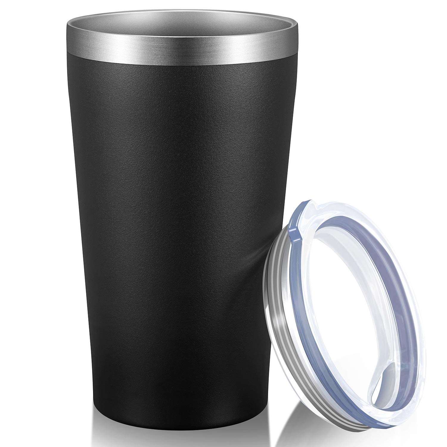 MEWAY 16oz Tumbler Stainless Steel Travel Coffee Mug with Lids ,Double Wall Insulated Coffee Cup for Home, Office, Travel Great,Gift for Women (Black, 1 pack)
