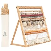 Olikraft Wooden Weaving Loom, Adjustable Stand (Large, Natural Beech) | 18.5 x 14 inch warping area, easy setup with guide and video tutorial, for adults, beginners and pros