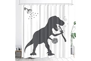 LGhtyro Extra Long Funny Dinosaur Shower Curtain 71Wx84H Inch Cool Dino Shower Curtain Bathroom Set Cute Animal Shadow Silhouette Bath Curtain Black White Kids Accessories for Teens Boy Bathroom Decor