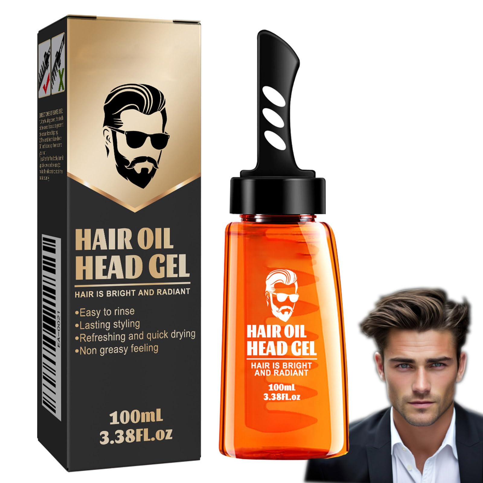 Men Hair Styling Gel with Comb, 2 In 1 Hair Wax Gel With Comb, Long Lasting Fluffy Men Fast Build Hair Salon Styling Gel, Hair Wax Gel Styling Moisturizing Long-lasting
