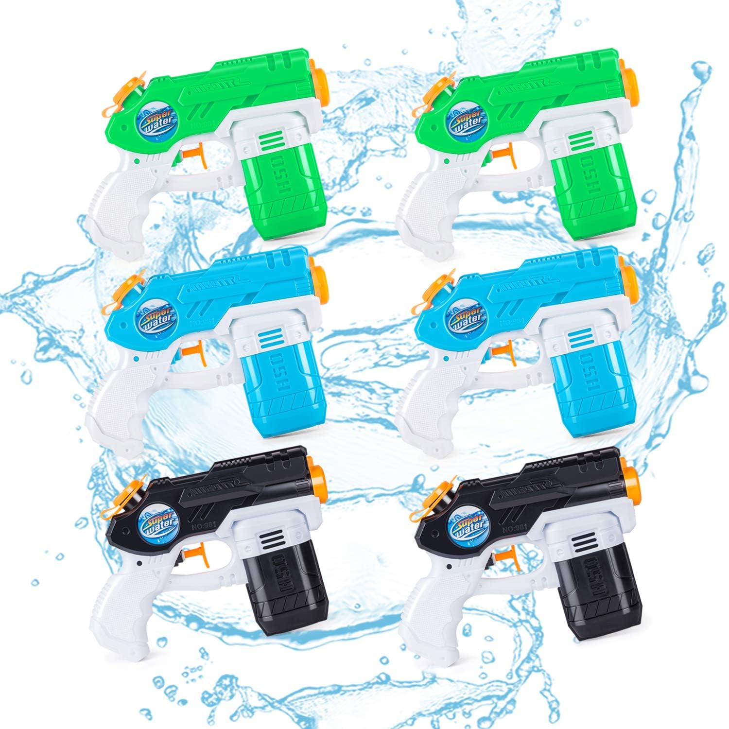 Tuko 6 Packs Small Water Guns for Kids Adults, 220CC Capacity 15-25 Feet Shooting Range Water Blaster Squirt for Water Fighting Toys(6Packs): Toys & Games