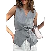 Verdusa Women's Wrap Tie Knot Cinched Waist Tops Business Casual Slit Tank Top