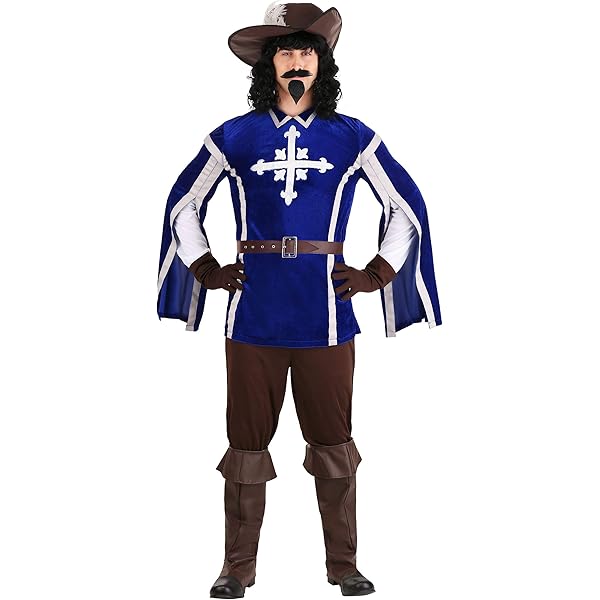 Smiffys Traje Masculino De Mosquetero, Azul Marino, Con Top, Sombrero, Guantes, Cubrebotas, Barba Y Bigote Halloween, Carnaval : Smiffys