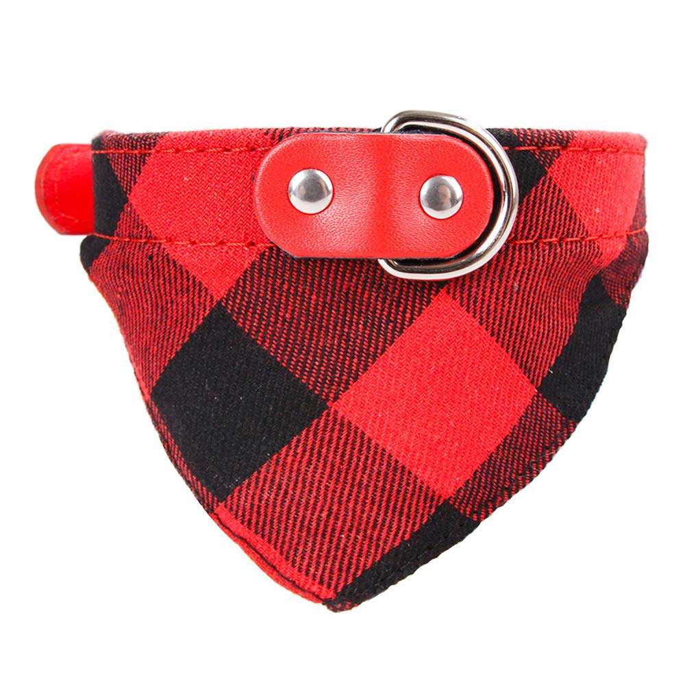 Newtensina Plaid Dog Bandana Cute Puppy Neckerchief Adjustable Puppy Collar Scarf for Dogs - Red - M