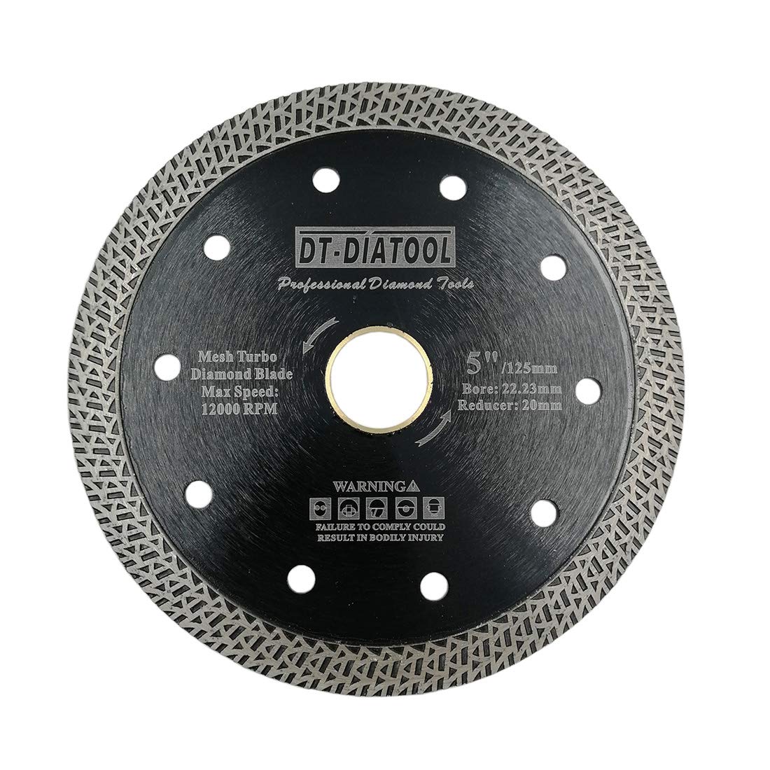 DT-DIATOOL Diamond Disc 5 Inch / 125mm Cutting Disc with Mesh Turbo for Porcelain Tile Marble Ceramic Granite