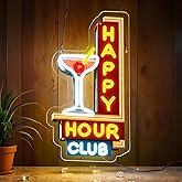 Happy Hour Neon Signs Dimmable Retro Led Happy Hour Club Neon Light for Bar Club Pub Party USB Powered Neon Light Sign Man Cave Gifts(Yellow)