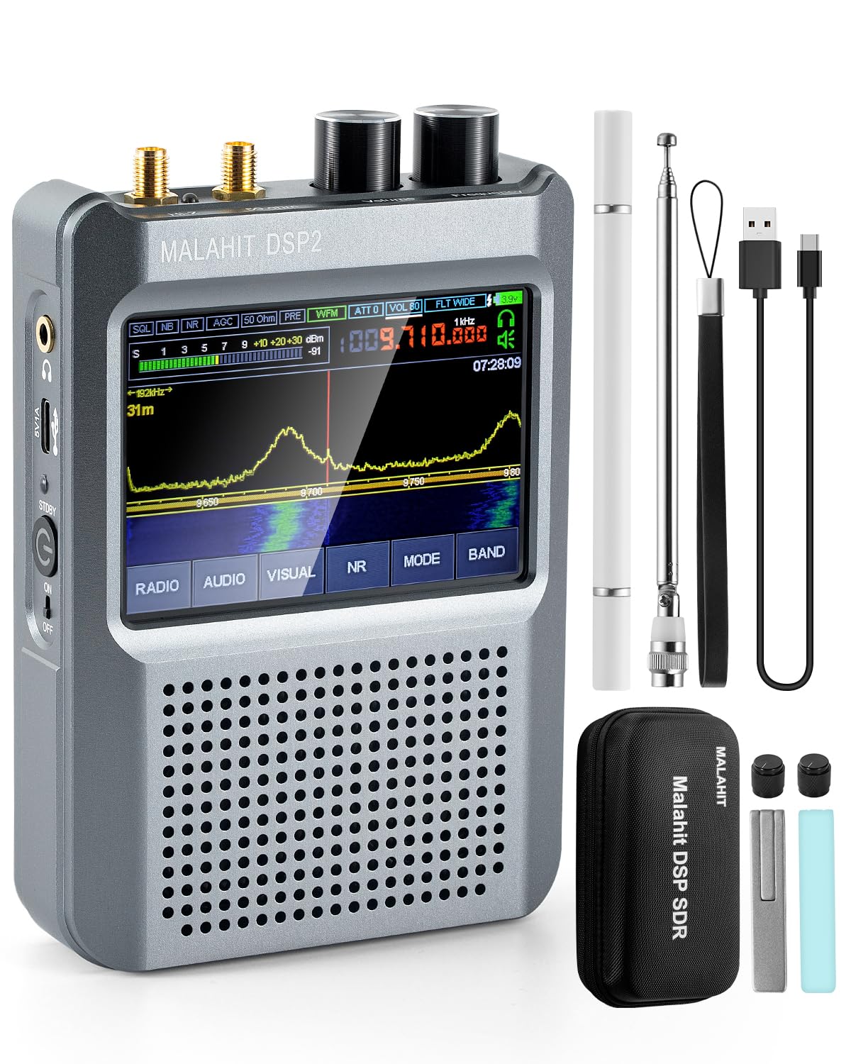 Photo 1 of Latest V2.4 Malachite DSP2 SDR Radio Receiver, GOOZEEZOO Shortwave Radio Receiver 10kHz-380MHz & 404MHz-2GHz AM SSB DSB CW NFM WFM Air FT8,RTTY Decoder Function Noise Reduction with 5000mAh Battery