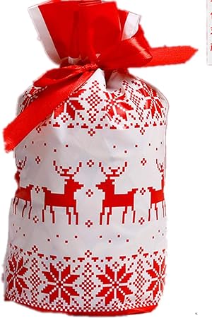 Amazon 50pcsキャンディーバッグクリスマスリボン巾着袋ヌーガット巾着ポケット粘着性ジップロックバッグクリスマススノークリスプパッケージングバッグ15 23cm 1 新商品の鹿15 23 クリスマス雑貨 おもちゃ