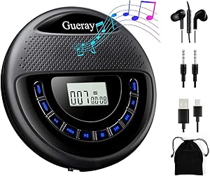 Gueray CD Player Portable Rechargeable with Speaker Dual Stereo 1400mAh CD Walkman CD Discman Backlight Battery Personal CD Player with Headphones Memory Function Anti-Skip Protection LCD Display …