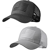 Makachen 2 Pcs American Flag Trucker Hat Low Profile Plain USA Army Tactical Operator Military Baseball Caps