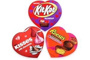 KANDY KORNER Valentine’s Day HERSHEYSKisses, Kit Kat Miniatures Milk Chocolate Waffers and ReesesMiniatures Peanut Butter Cups in Heart-Shaped Boxes for Valentines Gift to Special Loved Ones, Romantic Indulgence