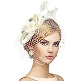 Zinniday White Tea Party Headband - Victoria Derby 2026 Fascinators with Hair Clip, Kentucky 1920s 50s Mesh Veil Feather Headwear for Lady Women Girls Holiday Event Party Costume Accessories