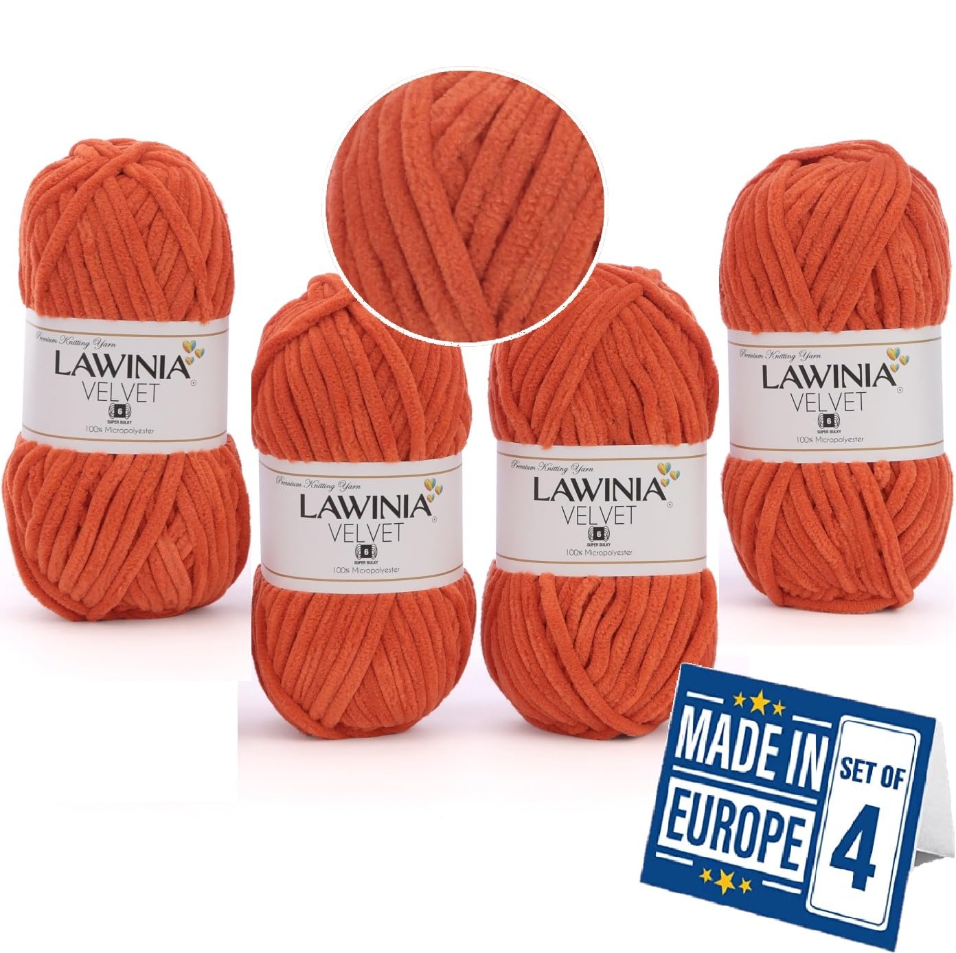LAWINIA -Velvet Premium Soft Chenille Yarn Chunky, Velvet Yarn Crochet, Does NOT SHED, Plush Blanket Wool for Crochet, Thick Chunky Wool for Knitting, Pack of 4