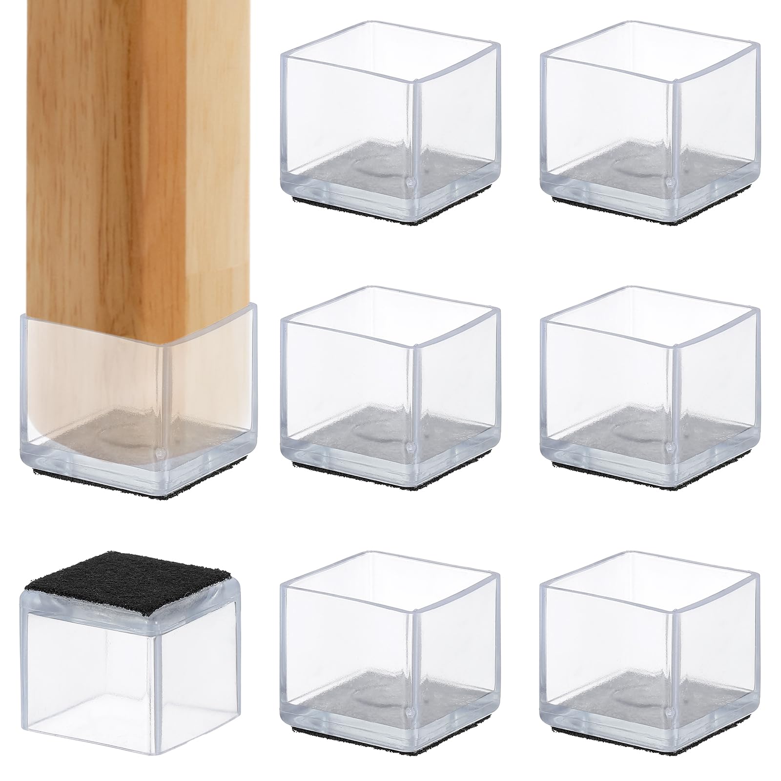 PATIKIL Chair Leg Floor Protector for Hardwood Floors, 8 Pcs Square PVC Felt Fit 0.79" Furniture Leg Cap Furniture Feet Cover Furniture Feet Carpet Small Slider, Transparent