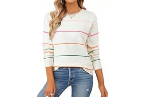 SHEWIN Womens Sweaters Crew Neck Knit Long Sleeve Striped Sweater Fall Outfits for Women 2025