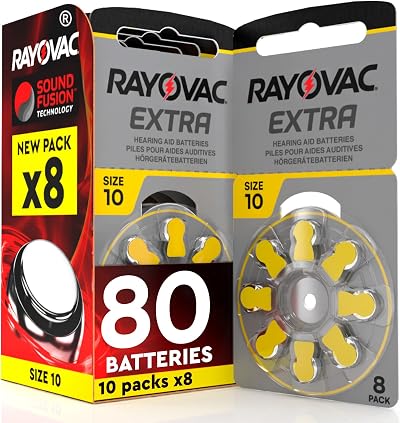 UDivita 80 Size 10 Rayovac Extra 10x8 Pack PR70 Yellow Hearing Aid Batteries