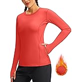 Women's Thermal Fleece Tops Long Sleeve Workout Shirts Running Athletic Base Layer with Thumb Holes Zipper Pocket