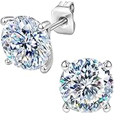 Moissanite Earrings - 0.3-1.5CT Round Cut Flat Back Studs Hypoallergenic 925 Sterling Silver Earrings 18K Gold Plated Gift for Women Men