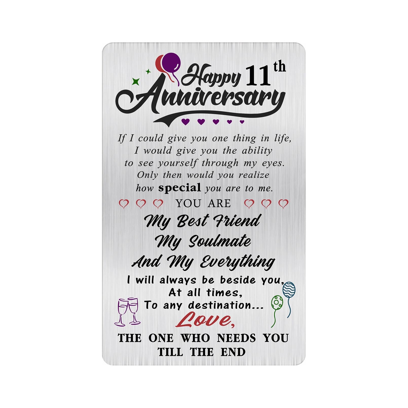 Alotozo 11 Year Wedding Anniversary Card - Happy 11th Anniversary Cards - Engraved Wallet Card Inserts for Him & Her