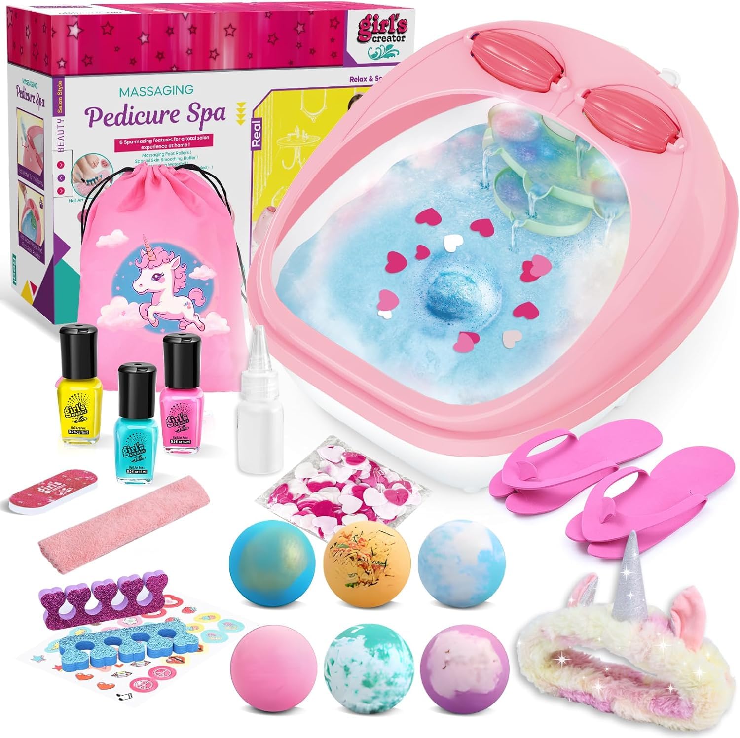 Photo 1 of Spa Day Gift Set for Girls, Christmas Birthday Gift Nail Art Salon Sensory Beads Foot Spa Accessories Kit, Foot Soak Tub for Ages 5 6 7 8 9 10-12 Year Old Girl Gifts (girls)