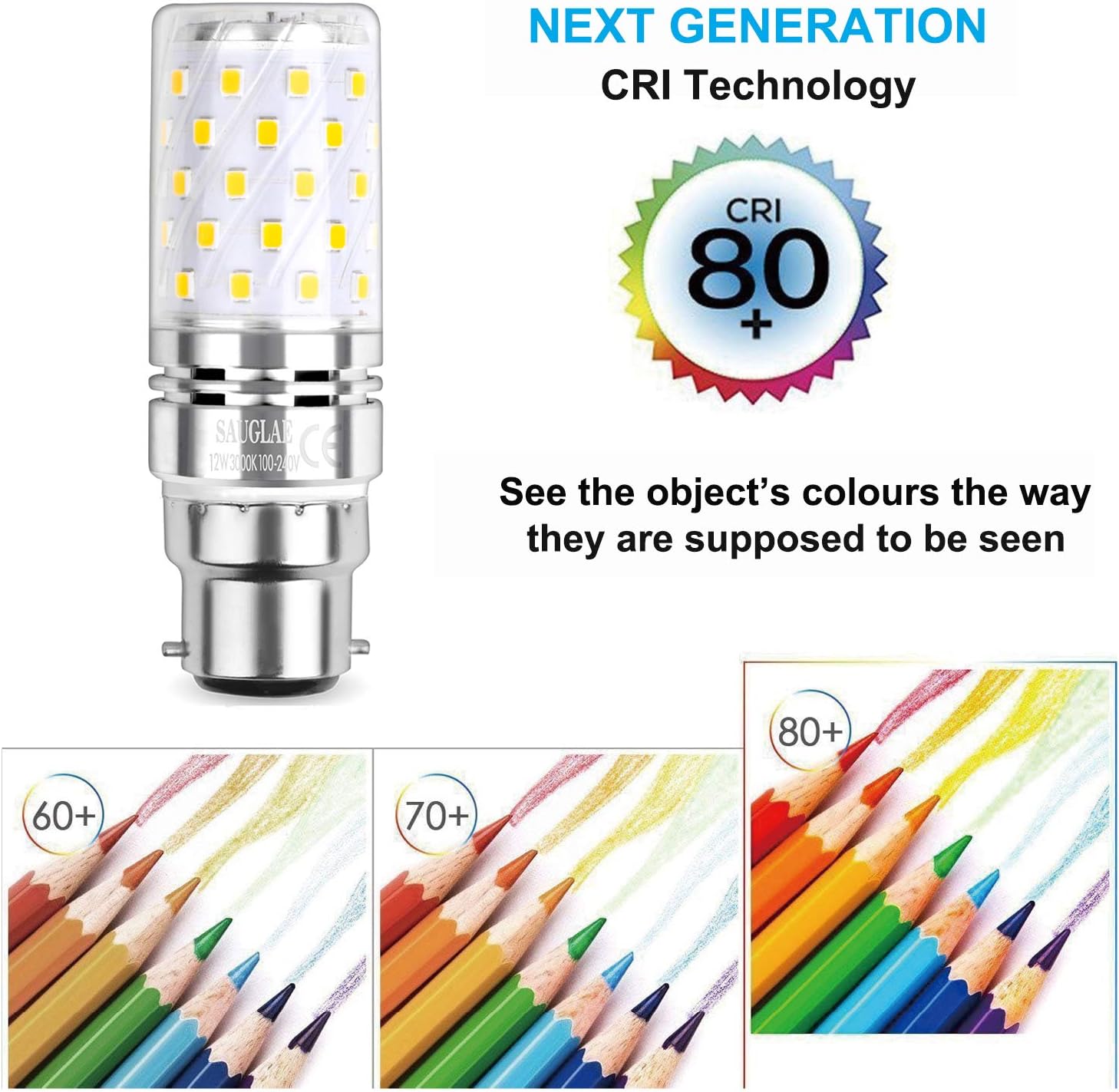 SAUGLAE LED Corn Bulbs, B22 Bayonet Cap, 12W, 1450Lm, 3000K Warm White, Not Dimmable, Pack of 4, Warm White B22, 4 Count (Pack of 1) - Image 4