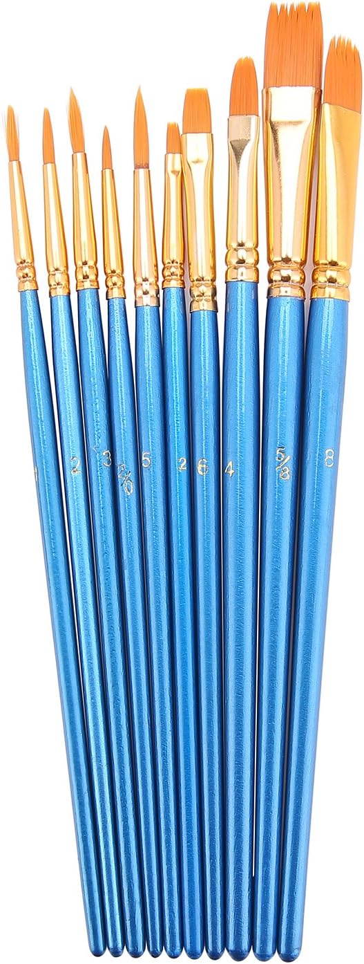 Hundor 10Pieces Paint Brushes Blue Round Pointed Tip Nylon Hair Brush Set