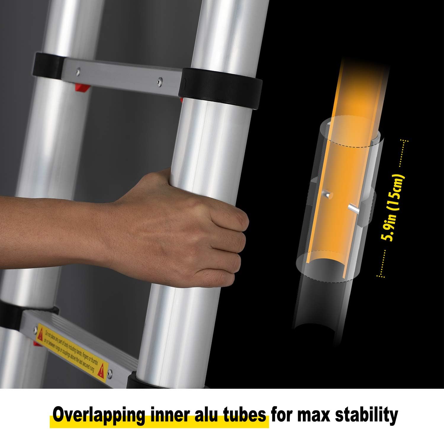 WolfWise Aluminum Telescopic Extension Multi-Purpose Ladder, 12.5FT, 330lbs Capacity - - 