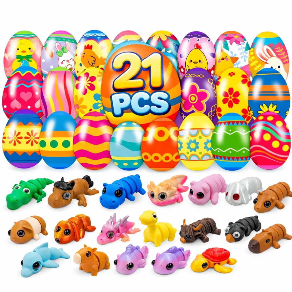 Filled Easter Eggs with Surprise 3D Printed Animal, 3D Printed Toys Easter Basket Stuffers for Toddler, Easter Party Favors, Filled Easter Eggs Hunt, Easter Egg Fillers, Easter Decorations - 21 Pcs