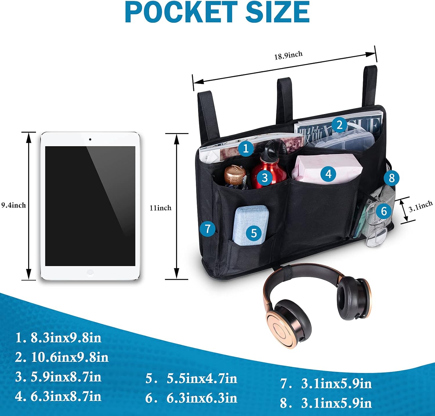 HEINSY Wheelchair Side Bag-Mobility Aid Package-Great for Electric Wheelchairs, Electric Scooter, Walker Accessories, Lightweight Nurse Bag and Organizer for Medical Chairs（Black）: Kitchen & Dining