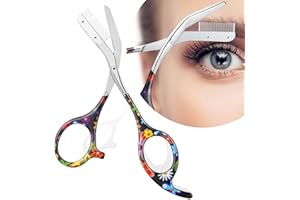 DINNAT Stainless Steel Eyebrow Trimmer With Comb, Facial Grooming Scissors Kit, Professional Precision Eyebrow Trimmer Scissors,Perfect For Gifts For Men and Women (Black-A)