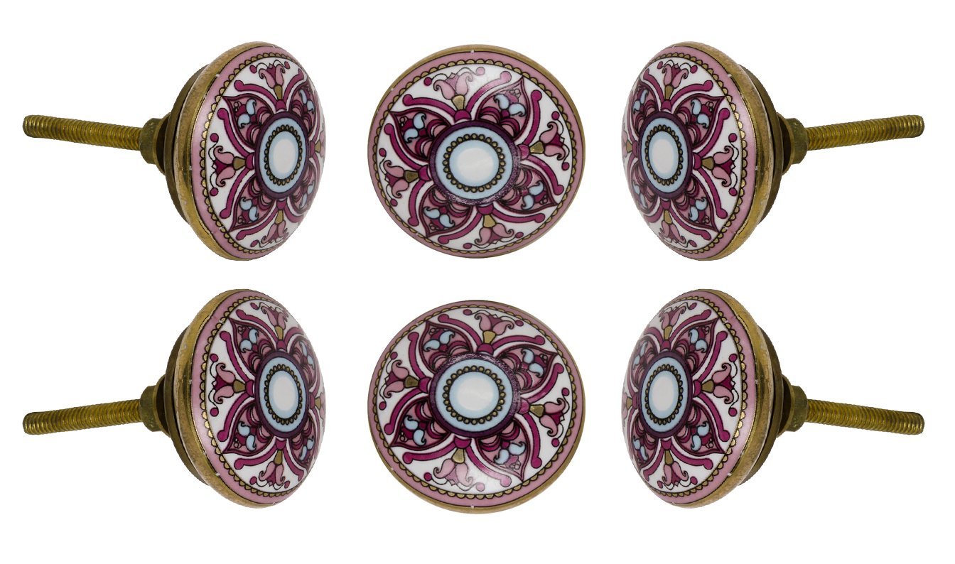 TRINCA-FERRO Set of 6 Ceramic Cairo Cabinet Knobs Kitchen Cupboard Dresser Door Knob Wardrobe Drawer Pull WF_55520007