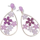 Flower Teardrop Earrings Boho Raffia Earrings Cute Floral Dangle Earrings Trendy Statement Jewelry for Women