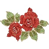 EVER FAITH Women's Austrian Crystal Bridal 2 Rose Flower Plant Brooch for Bride, Women, Sister