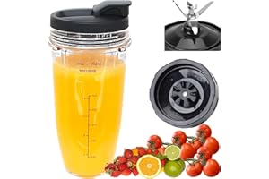 ABTER Replacement 7 Fins Male Blade&24oz Blender Cup with Lid Compatible For Nutri Ninja Blender [4 Inch Male 7 Fins Blade]