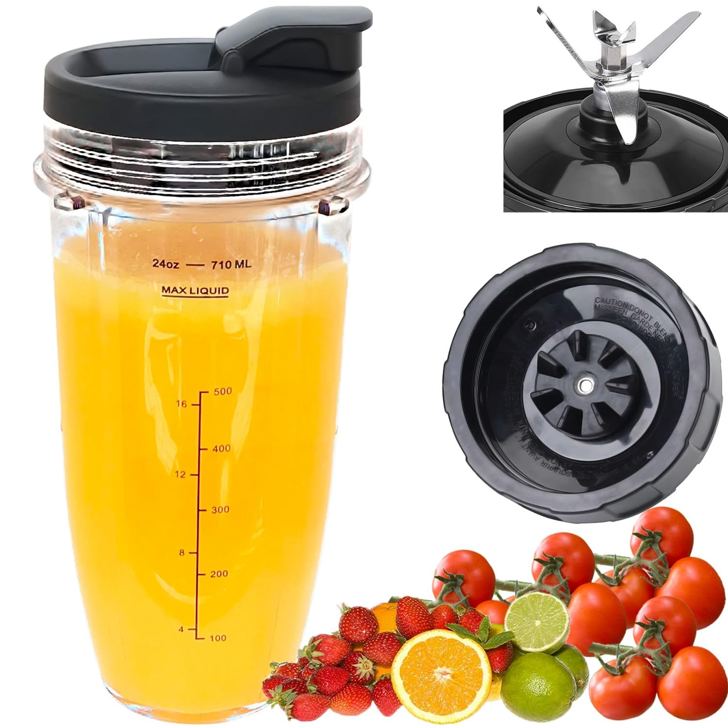 Photo 1 of Replacement 7 Fins Male Blade&24oz Blender Cup with Lid Compatible For Nutri Ninja Blender [4 Inch Male 7 Fins Blade]