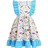 FYMNSI Kids Girls Back to School Dress Toddler Flutter Sleeve Round Neck Ruffle A-Line Princess Dress Summer Casual Dresses