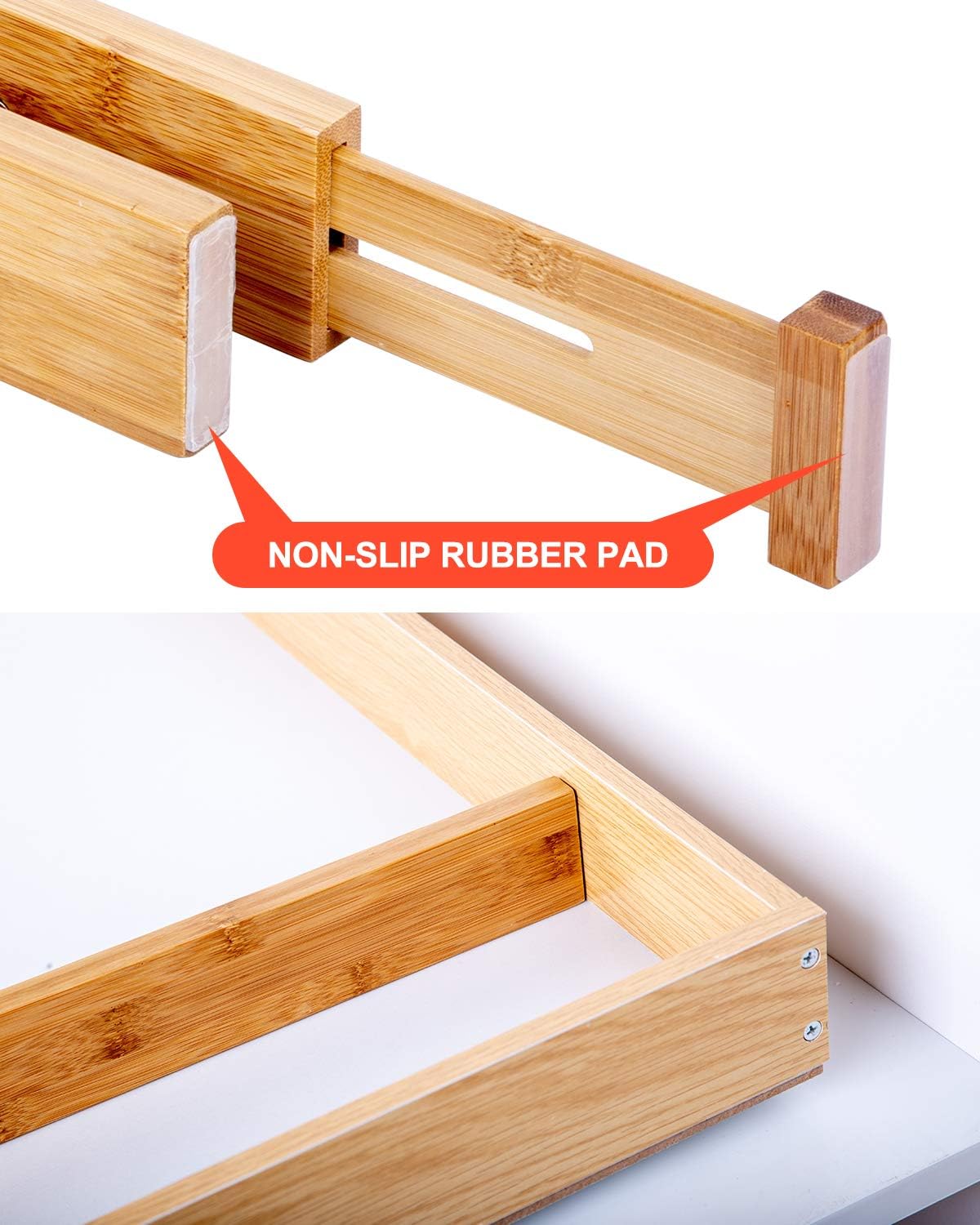 Drawer Dividers Bamboo Organizer Kitchen Clothes Utensils Spring Adjustable Expandable Storage Separators for Bedroom Bathroom Office Set of 4 Pack: Home Improvement