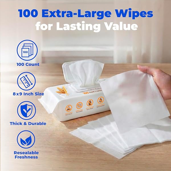 BEST PET SUPPLIES 8″ X 9″ LARGE UNSCENTED DOG WIPES – CLEANING AND DEODORIZING FOR PAWS AND COAT – GENTLE FORMULA WITH OATMEAL VITAMIN E FOR PUPPIES AND CATS – 100 COUNT