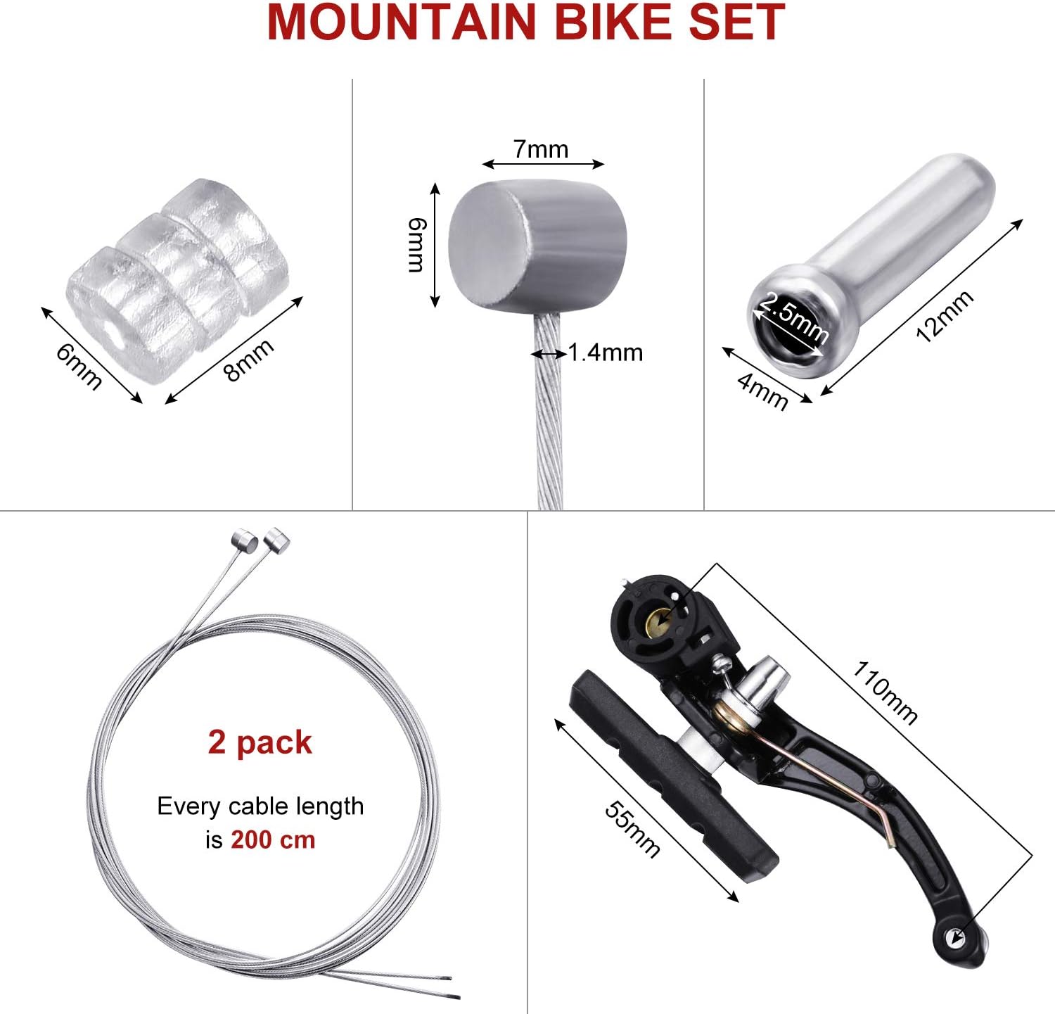 Boao 2 works Bike Brakes Set Universal Bike Brakes Mountain Bike Replacement for Most Bicycle and 2 Pieces Mountain Bike Brake Cables Bike Gear Shift Cable Wire - Image 3