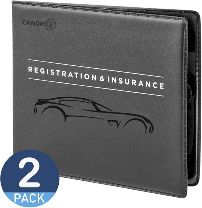 CANOPUS Registration and Insurance Card Holder, Car Document Holder, Wallet for Auto, Trailer, Truck - 2 Pack with EZ Pass Mounting Kit, Ez Pass Strips