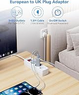 ROOTOMA European to UK Plug Adapter 3 Outlet 13A 3250W EU to UK Travel view 2