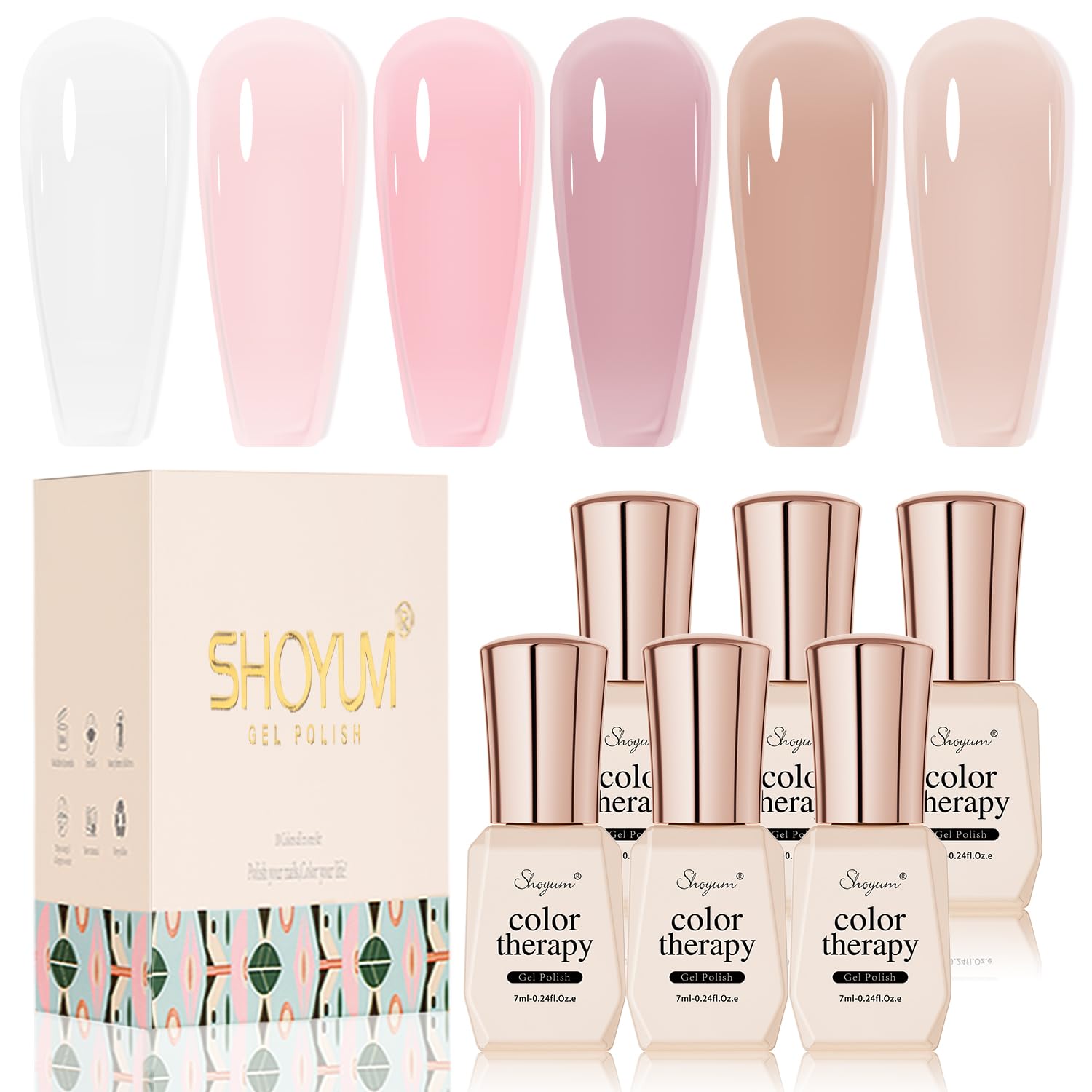 SHOYUM Jelly Gel Nail Polish Set 6 Colors Neutral Sheer Milky White Nude Pink Gel Polish Kit Translucent Soak off Uv Nail Gel Diy Manicure 2024 New Nail Trend Nail Polish Gifts for Mom