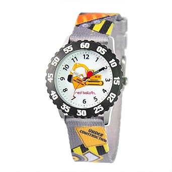 Red Balloon Kids W000328 Construction Site Stainless Steel Time Teacher Black Bezel Printed Strap Watch
