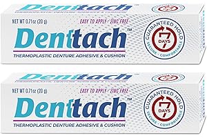 Denttach Denture Adhesive, Thermoplastic Denture Adhesive and Cushion, Comfortable Denture Fit for up to 7 Days, Zero Glue, Zinc Free, Longest Holding Denture Reliner (Pack of 2)