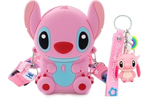 LOYEJEGL Stitch Shoulder Crossbody Coins Bag Mini Coin Purse Small Satchel Cartoon Silicone Bag for Girls Boys Women，Includes Stitch keychain Best Gift (Stitch-Red)