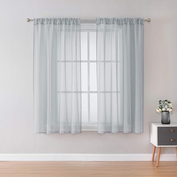 Mineral Gray Faux Linen Sheer Curtains 72 inches Long Rod